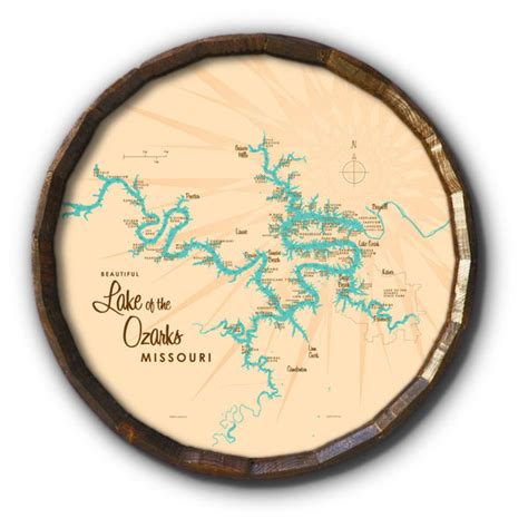 Lake Of The Ozarks Missouri With Mile Markers Rustic Metal Sign Map
