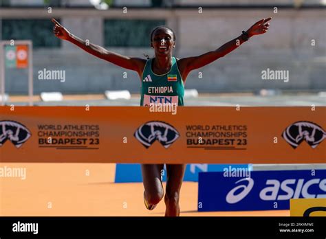 budapest hungary 26th aug 2023 gold medalist amane beriso shankule of ethiopia crosses the