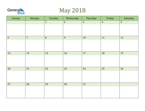 May 2018 Calendar Pdf Word Excel