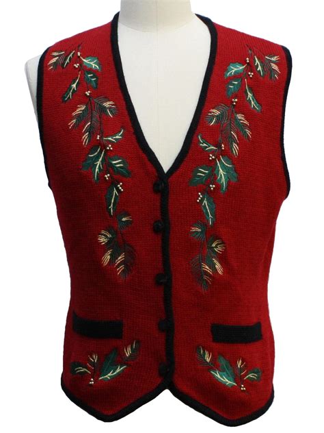 Womens Ugly Christmas Sweater Vest Talbots Womens Red Background