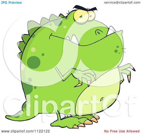 Cartoon Of A Green Dinosaur Royalty Free Vector Clipart