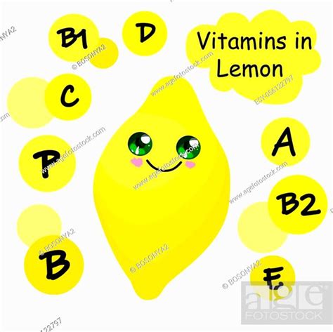 Lemon Vitamin Content In Fruits Character With Eyes And A Smile