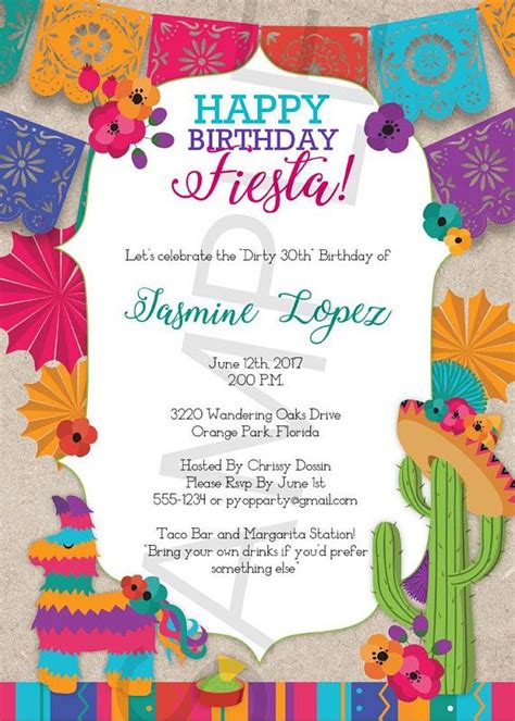 Birthday Fiesta Mexican Style Party Invitation Template Etsy