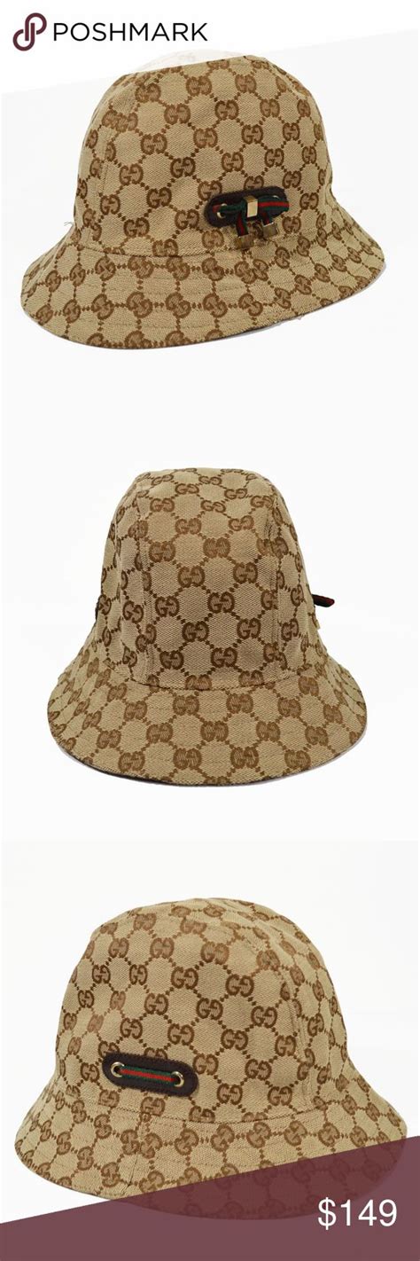 Gucci Gg Monogram Tan Canvas Bucket Hat S
