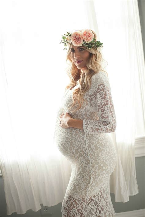 Maternity Photo Shoot White Lace Dress