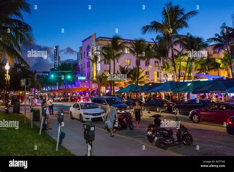 Ocean Drive At Night South Beach Miami Beach Florida Usa Stock