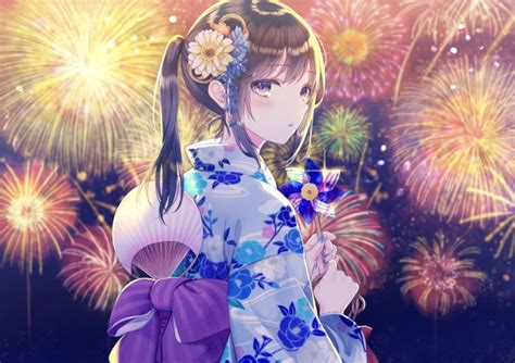 Download 1920x1080 Anime Festival Anime Girl Fireworks