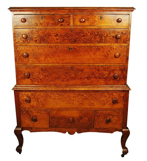 Antique Curly Fir High Boy Dresser Circa 1850 Civil War Era Furniture