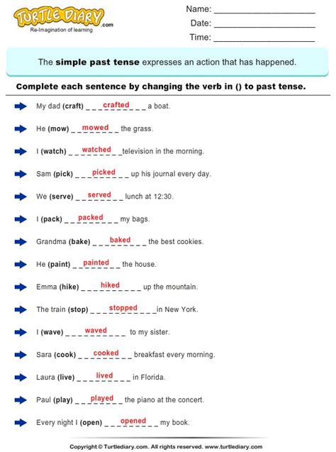 Change The Verbs To Past Tense Form Answer Simple Past Tense Simple