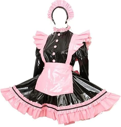 Sissy Girl Maid Black Pvc Long Sleeve Dress Customiza Cosplay Costume £