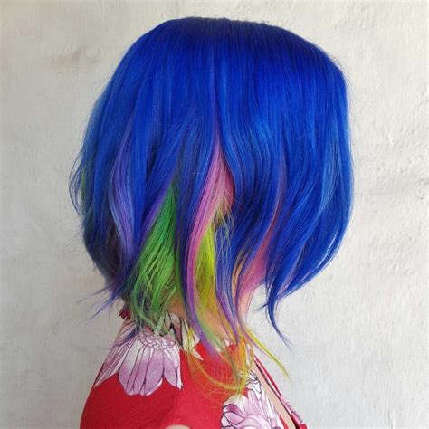 Royal Blue Hair Rainbow Underneath In 2019 Royal Blue