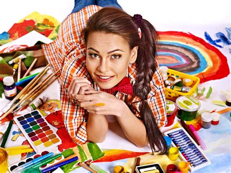 Artist Woman With Paint Palette Stock Photo Image Of Creativity