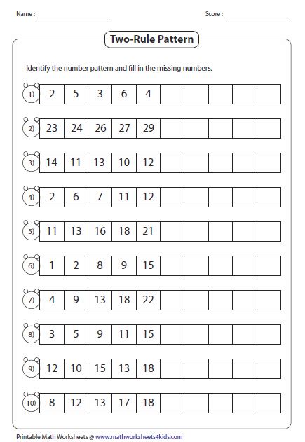 Two Rule Pattern Type 1 Number Patterns Worksheets Pattern Worksheet