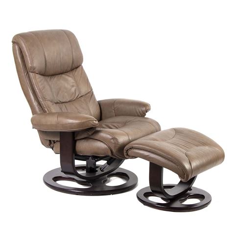 Lane Beige Leather Danish Modern Style Recliner And Ottoman