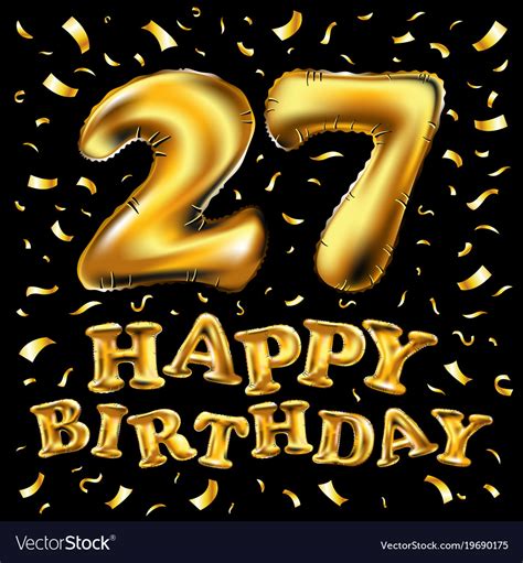 27th Birthday Celebration With Gold Balloons Vector Image