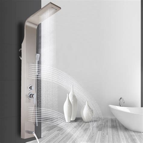 stainless steel shower panel tower rain waterfall w massage body system jet ebay