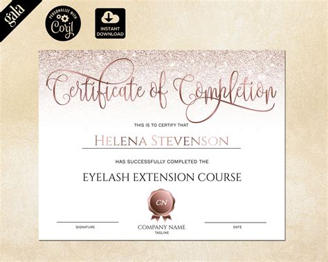 Certificate Of Completion Certificate Template Rose Gold Etsy