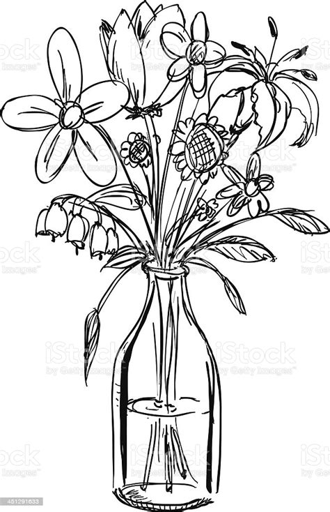 You can try working these embroidery designs on a baby blanket or a kid's frock or on table linen but my favorite place for these designs are embroidered. Sketch Of A Bouquet Of Flowers In A Waterfilled Vase Stock ...