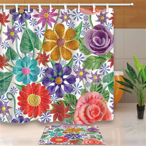Polyester Fabric Shower Curtains Various Floral Patterns Printed