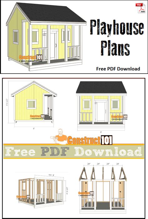 Featuring a house, castle, rocket ship and lemonade stand. Playhouse Plans - PDF Download - Construct101