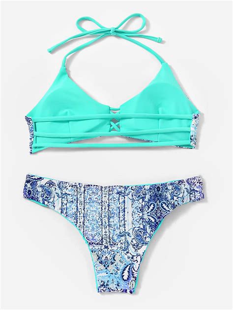 Criss Cross Print Bikini Set Sheinsheinside