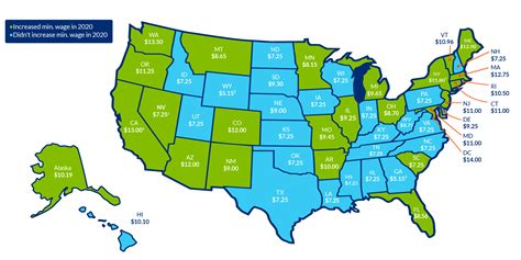 Here are two maps that show the current minimum. 2020 Min Wage by State-01 | Dominion Payroll