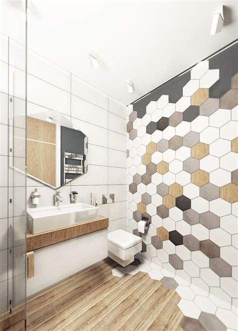 Hexagon tiles in any color will make your bathroom walls stand out for sure, especially if you use some contrasting grout. 60 Stylish Hexagon Tiles Ideas For Bathrooms - DigsDigs