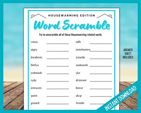 Housewarming Printable Game Housewarming Word Scramble New Etsy