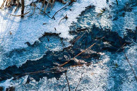 Cold Stream And Figured Ice Crust In Winter Stock Photo Image Of