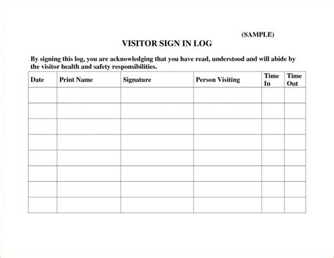 Visitor Sign In Sheets Templates Name Signature Signs