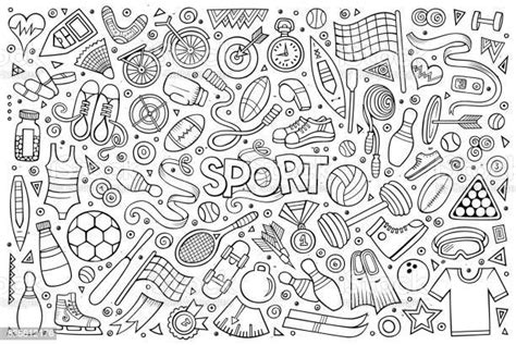 Doodle Kartun Set Objek Dan Simbol Sport Ilustrasi Stok Unduh Gambar
