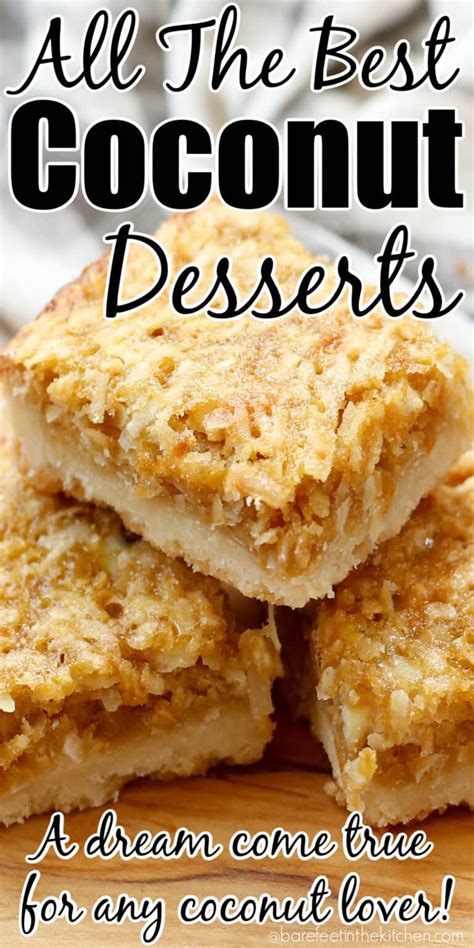 An Advertisement For The Best Coconut Desserts With Three Squares