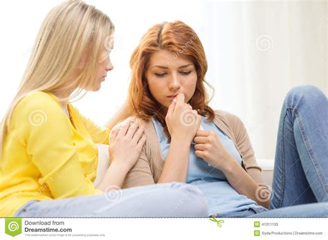 One Teenage Girl Comforting Another After Break Up Stock Photo Image