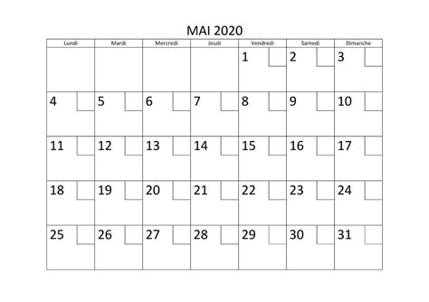 Calendrier Mensuel Mai 2020 À Imprimer Gratuit Holiday