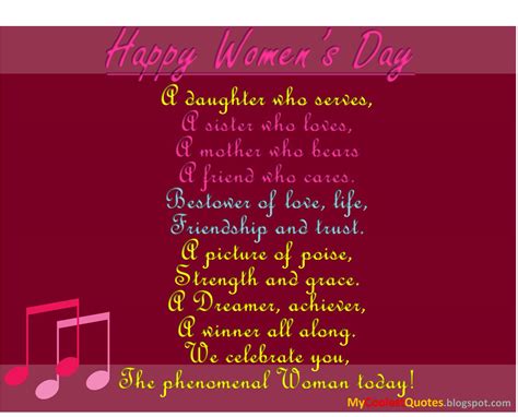 Here are some lovely quotes for mother daughter quotes to inspire you. My Coolest Quotes: Happy Women's Day : The Phenomenal Woman of Today!