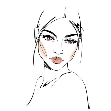 Hand Drawn Fashion Illustration Of Womans Abstract Face On White
