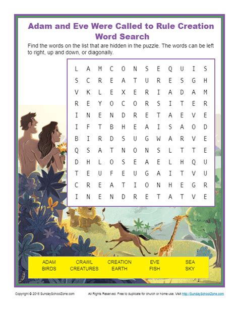 Adam And Eve Were Called To Rule Creation Word Search Childrens