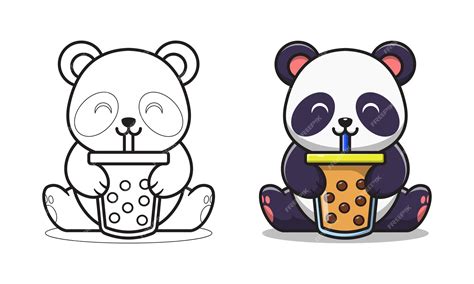 Premium Vector Cute Panda Drinking Bubble Tea Cartoon Coloring Pages