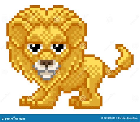 Lion Cub Pixel Art Retro Video Game Cartoon Mascot
