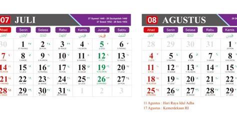 Kalender 2019 Juli Agustus