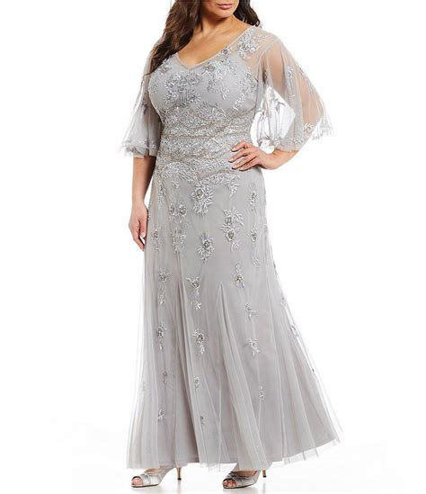 adrianna papell plus size v neck beaded wide sleeve long gown anniversary dress mother of