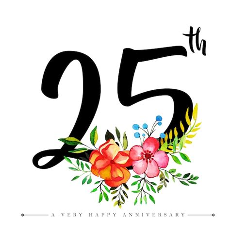 Acuarela Floral Feliz Aniversario Número 25 Vector Premium