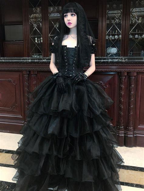 Black Cap Sleeves Gothic Corset Long Multilayer Prom Party Gown DarkinCloset Com Gothic Prom