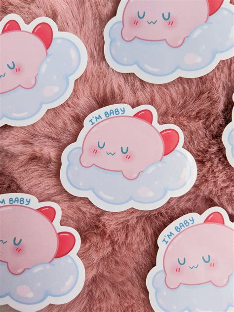 Uwu Im Baby Kirby Sticker Cute Kirby Sleeping On Cloud Matte Etsy