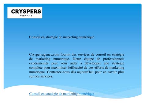 PPT Conseil en stratégie de marketing numérique Cryspersagency com