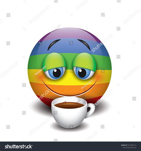 Cute Sleepy Emoticon Drinking Coffee Emoji Stock Vector Royalty Free