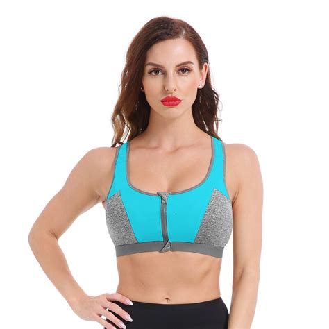 Womens Sexy Push Up Sports Bra With Front Zipper
