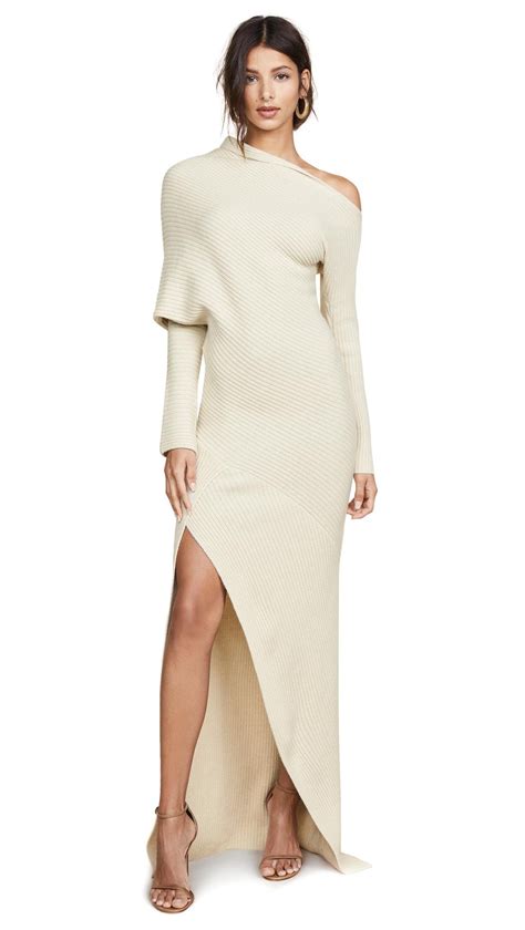Roberto Cavalli One Shoulder Long Sleeve Knit Dress In Natural Lyst