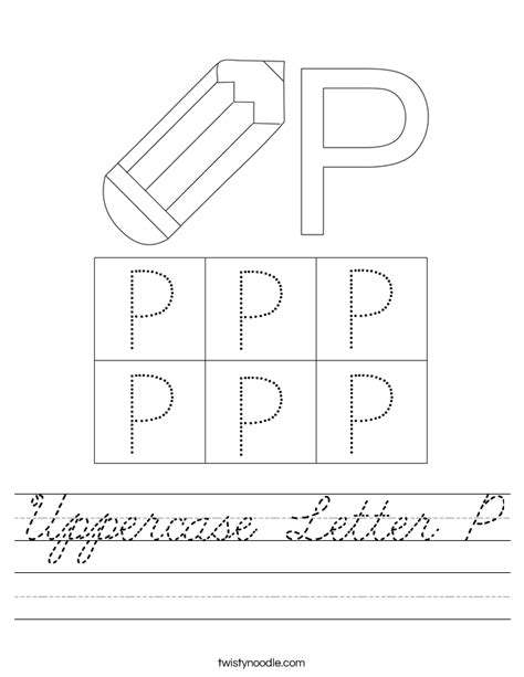 Practice writing cursive letters by tracing them on this printout. Uppercase Letter P Worksheet - Cursive - Twisty Noodle