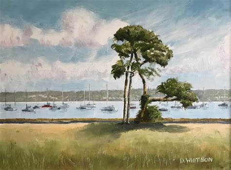 Portsmouth Harbour View With Trees Landscape Painting Hampshire Art